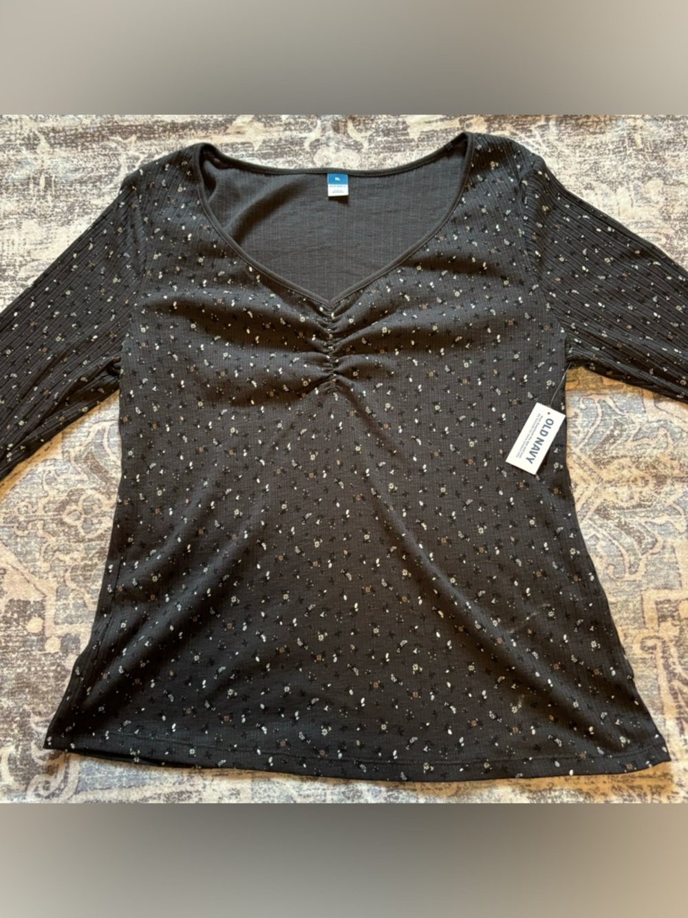 NWT Women’s Babydoll Top XL Long Sleeve Black Floral Y2K Fairy Grunge Boho NEW